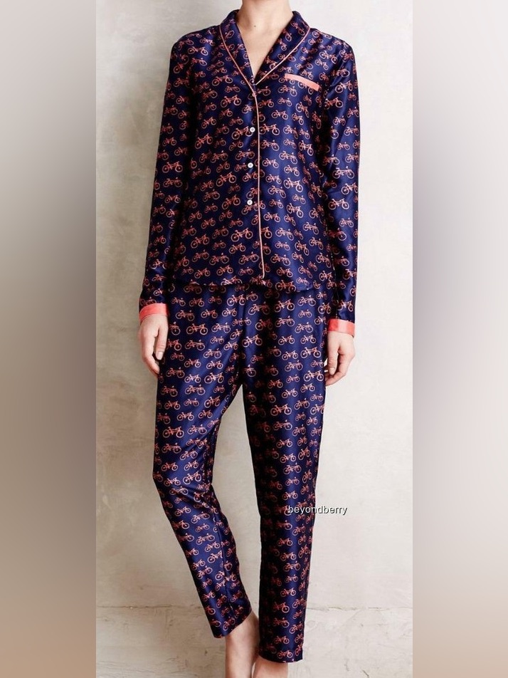 Anthropologie Eloise Sweetest Dreams Bicycle Print Pajama Set S/M
